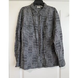 Chico's Women's Linen Full Snap Button Down Gray Shirt with Pockets Size 3 (XL)